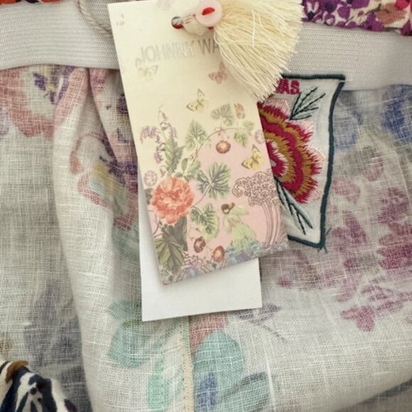 Johnny Was Seamed Linen Maxi Skirt Cream Multicolor Floral Print Evalon Size L - Picture 4 of 9